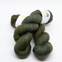 Load image into Gallery viewer, Three Trees Fibre Crafts Indie Dyed Hand Dyed 4ply Superwash Merino Silk Yak tonal green bronze brown Bronzewing
