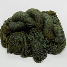 Load image into Gallery viewer, Three Trees Fibre Crafts Indie Dyed Hand Dyed 4ply Superwash Merino Silk Yak tonal green bronze brown Bronzewing
